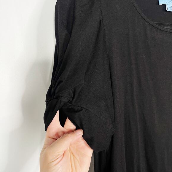 CeCe Womens Medium M Black Knot Short Sleeve Scoop Neck Blouse Top Stretch - Picture 5 of 6